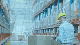 Animation of data processing over caucasian warehouse worker. Global science, connections, data processing and digital interface concept digitally generated video. - Powered by Shutterstock - Get 15% off with code: PIKWIZARD15