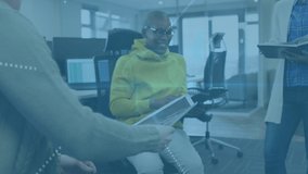 Animation of data processing over african american couple of business people. Global connections, finances, data processing and digital interface concept digitally generated video. - Powered by Shutterstock - Get 15% off with code: PIKWIZARD15