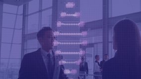 Animation of dna over diverse coworkers in office. Business, data processing, science and technology concept digitally generated video. - Powered by Shutterstock - Get 15% off with code: PIKWIZARD15