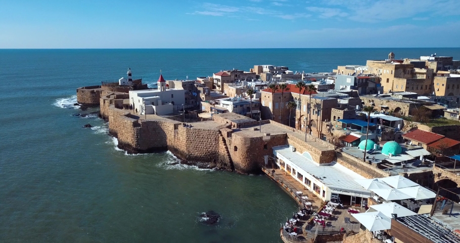Aerial view of the historical part of the city Akko, Israel