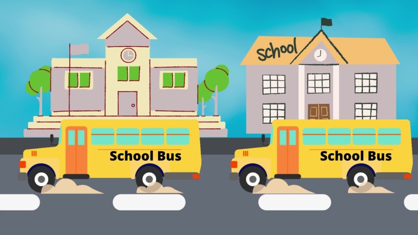 school bus animation, back to school bachground