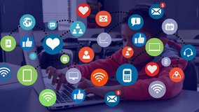 Network of digital icons against biracial boy using laptop in the class at school. School and education technology concept - Powered by Shutterstock - Get 15% off with code: PIKWIZARD15