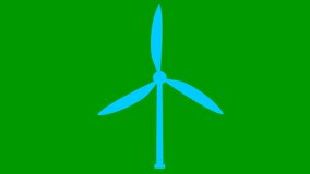 Animated flat ecology icon. blue symbol of wind power plant. Blades are spinning. Concept of renewable energy, green technology, ecology, green energy, wind power, Wind energy, wind turbine. Vector il