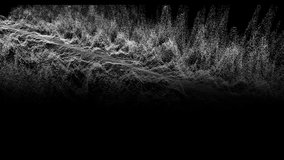 Animation of waves of white particles moving on black background. Communication technology, abstract digital interface background concept digitally generated video.