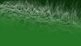 Animation of waves of white particles moving on green background. Communication technology, abstract digital interface background concept digitally generated video.