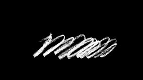 Animation of a pencil texture and white strokes on a black screen. Motion graphics with doodles and drafts. Stock 4k video with hand-drawn effect for overlay with alpha channel.