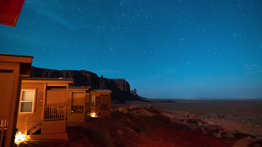 Monument Valley Summer Milky Way Galaxy Rise Cabins Astrophotography Time Lapse Arizona Utah Southwest USA Navajo Nation