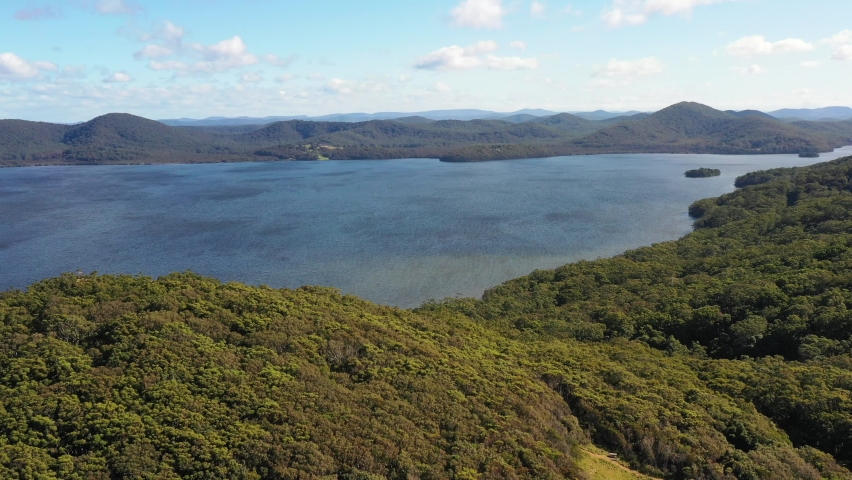 Wallis lake in Booti Booti national park of Australian Pacific coast aerial 4k.
 | Shutterstock HD Video #1092444021