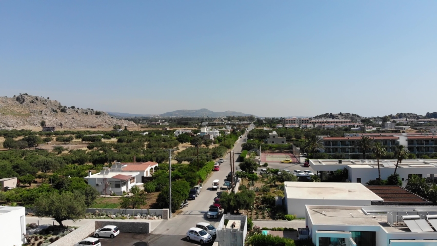 Drone shot of a road in Rhodes, Greece