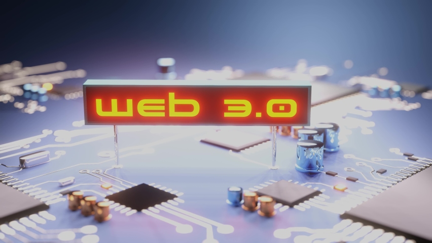 Web 3.0 futuristic 3d animation. Web 3.0 text glowing over motherboard with components and cpu processor 3d render concept animation. | Shutterstock HD Video #1092452587