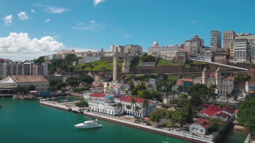 Aerial view of Elevador Lacerda and downtown in Salvador Bahia Brazil