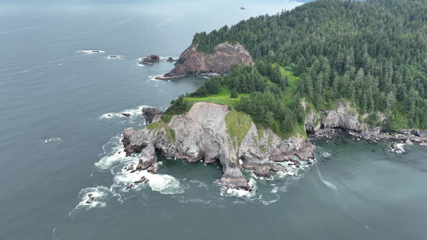 The Northern Oregon shoreline, not far west of Portland, is continually eroded by the Pacific Ocean. This part of the Pacific Northwest is full of scenic forests and impressive coastlines.