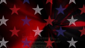 Animation of united states 4th of july text and flag of usa over stars on black background. Patriotism and celebration concept digitally generated video.