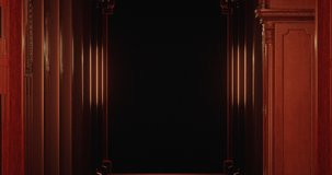 Animation of old wood panelled corridor in scary dark interior. Fear, horror and suspense concept digitally generated video.
