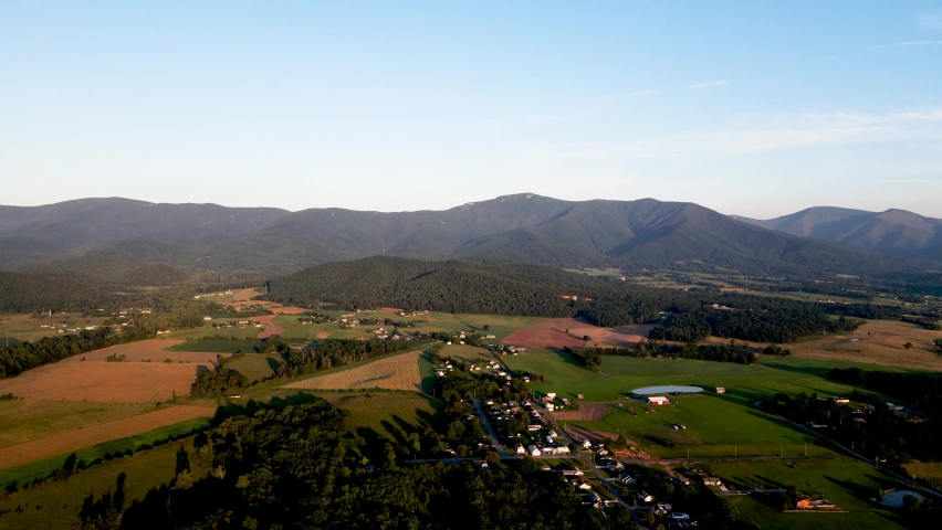 An aerial view of Shenandoah valley, a geographic and cultural region of Virginia, stretching across the Blue Ridge