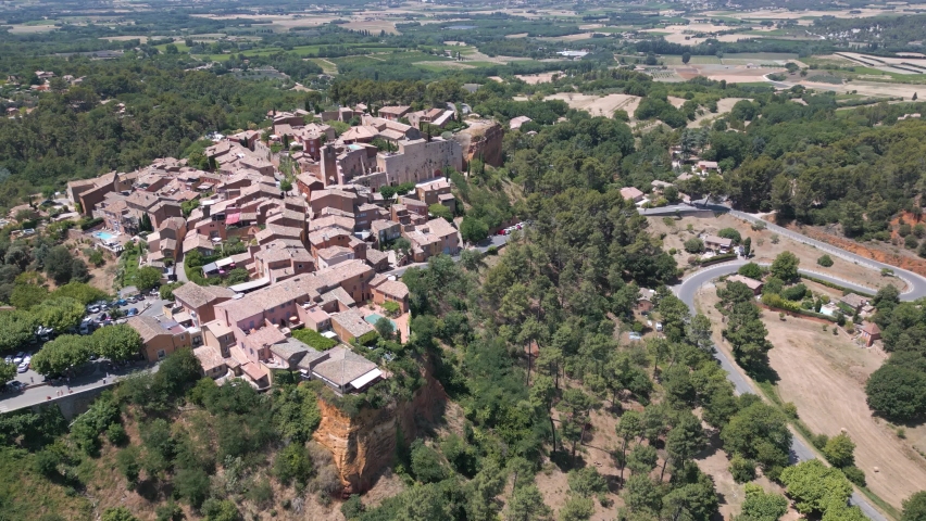 Aerial view of Roussillon village, Luberon, Provence, France Royalty-Free Stock Footage #1092494737