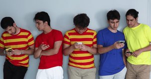 young men students using smartphone