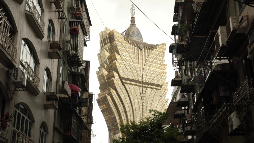 Macau, China - June 23, 22: 4K footage of Macau Grand Lisboa Hotel. Macao. High quality 4k footage