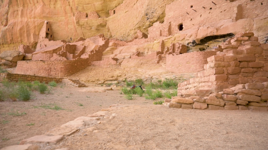 Outside the Long House Cliff Dwelling during the day without tourists in Mesa Verde National Park, static