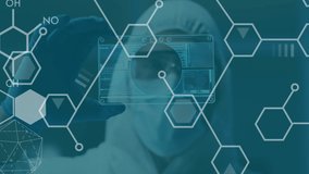 Animation of molecules over caucasian doctor with safety suit. Global medicine and digital interface concept digitally generated video. - Powered by Shutterstock - Get 15% off with code: PIKWIZARD15