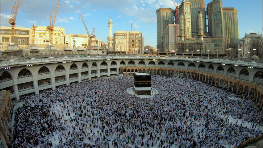 Muslim pilgrims from all over the world gathered to perform Umrah or Hajj at the Haram Mosque in Mecca | Shutterstock HD Video #1092524293