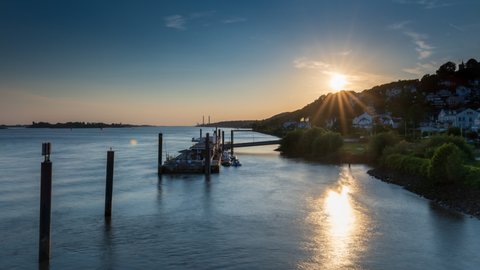 Time lapse Hamburg, Germany: Sunset in Hamburg Blankenese near shore pontoon "op'n Bulln"