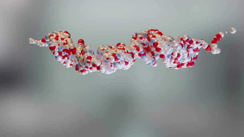 3D rendering of Glucagon-like peptide 1 (GLP1, 7-36) molecule, a potent antihyperglycemic hormone. A neuropeptide and an incretin, chemical structure. treatment of diabetes Royalty-Free Stock Footage #1092527495