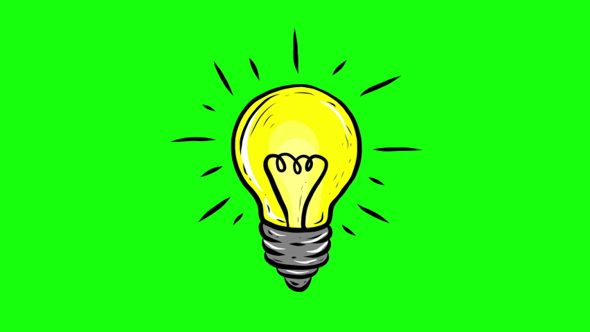 Animated Hand Drawn Light Bulb Gif Isolated on Green Chroma Key Background. Idea, Education or Technology Concept 4K Video motion graphic animation. Turning on and Turning Off Light Bulb Animation. | Shutterstock HD Video #1092527771
