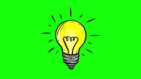 Animated Hand Drawn Light Bulb Gif Isolated on Green Chroma Key Background. Idea, Education or Technology Concept 4K Video motion graphic animation. Turning on and Turning Off Light Bulb Animation.