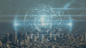 Animation of world map and globe with connections over cityscape. Global network, connections, data processing and technology concept digitally generated video. - Powered by Shutterstock - Get 15% off with code: PIKWIZARD15