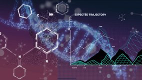 Animation of chemical formulas, dna and data processing on purple background. Science, human biology and data processing concept digitally generated video. - Powered by Shutterstock - Get 15% off with code: PIKWIZARD15