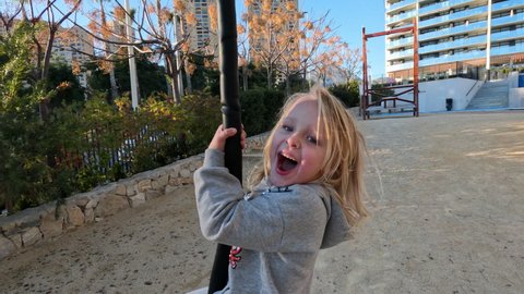 Happy Laughing Little Girl Riding On Stock Footage Video (100% Royalty ...