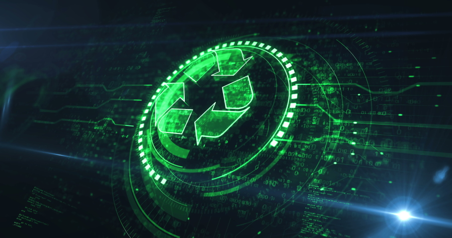 Recycling icon, waste data management and sustainable industry symbol digital concept. Network, cyber technology and computer background abstract 3d animation. Seamless and loopable. | Shutterstock HD Video #1092543449