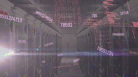 Animation of data processing over server room. Global business and digital interface concept digitally generated video.