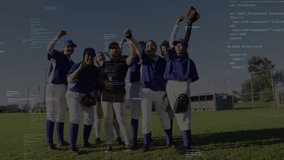 Animation of data processing over diverse female baseball players. Global sport and digital interface concept digitally generated video. - Powered by Shutterstock - Get 15% off with code: PIKWIZARD15