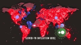 Animation of virus cells over world map on black background. Health and covid 19 pandemic concept digitally generated video. - Powered by Shutterstock - Get 15% off with code: PIKWIZARD15
