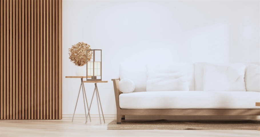 White Sofa japanese on room japan tropical desing and tatami mat floor.3D rendering