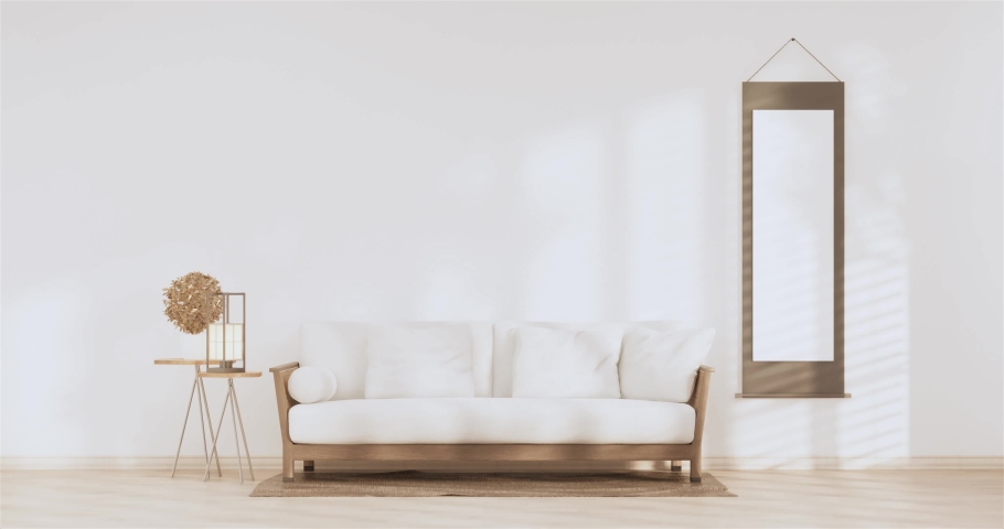 White Sofa japanese on room japan tropical desing and tatami mat floor.3D rendering