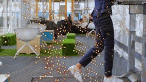 Animation of glowing motherboard over woman on phone walking on treadmill at standing desk in office. Technology, communication and creativity concept digitally generated video. - Powered by Shutterstock - Get 15% off with code: PIKWIZARD15