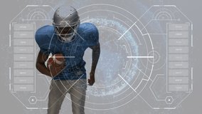 Animation of digital interface over american football players. Global sports, digital interface and data processing concept digitally generated video.