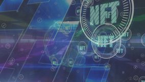 Animation of brain, lights and nft in circles over blue digital space. Digital resources, network and technology concept digitally generated video. - Powered by Shutterstock - Get 15% off with code: PIKWIZARD15