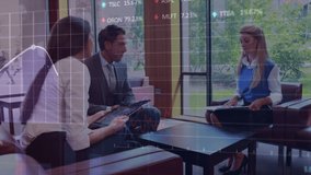 Animation of financial data processing over diverse business people using laptop. Global education technology and connections concept digitally generated video. - Powered by Shutterstock - Get 15% off with code: PIKWIZARD15