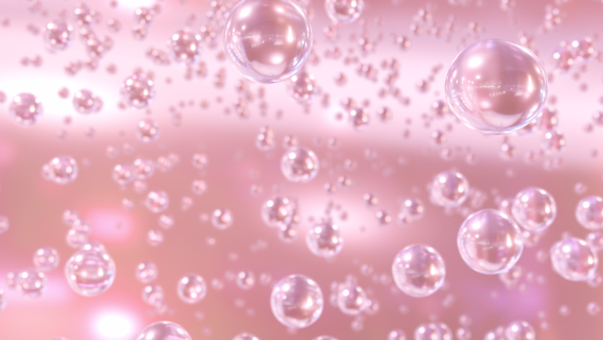 3D animation Cosmetics many atoms floating in droplets. Design of collagen bubbles. Design for a moisturizing cream and serum. Concept of vitamins for beauty and health Royalty-Free Stock Footage #1092578213