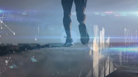 Animation of network of connections with icons over african american man running. Global connections, data processing and digital interface concept digitally generated video. - Powered by Shutterstock - Get 15% off with code: PIKWIZARD15