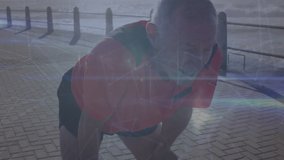 Animation of network of connections over caucasian man running. Global connections, data processing and digital interface concept digitally generated video. - Powered by Shutterstock - Get 15% off with code: PIKWIZARD15