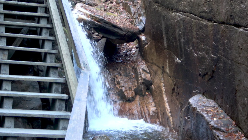 White water flowing through the Flume Gorge, New Hampshire