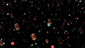 Animation of rugby ball icons and confetti on black background. Social media and digital interface concept digitally generated video. - Powered by Shutterstock - Get 15% off with code: PIKWIZARD15