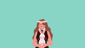woman with rabbit and cosmetics cruelty free ,4k video animated