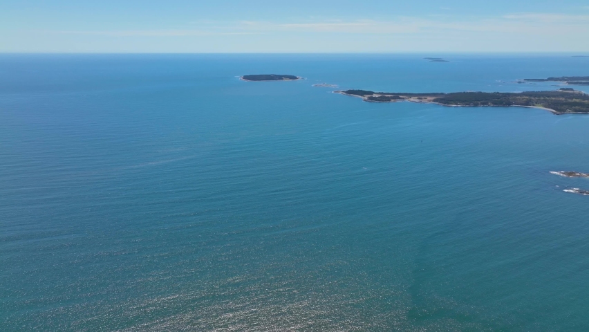 Acadia National Park aerial view including Cadillac Mountain, Hunters Beach Cove and Park Loop Road, Mt Desert Island, Maine ME, USA.  