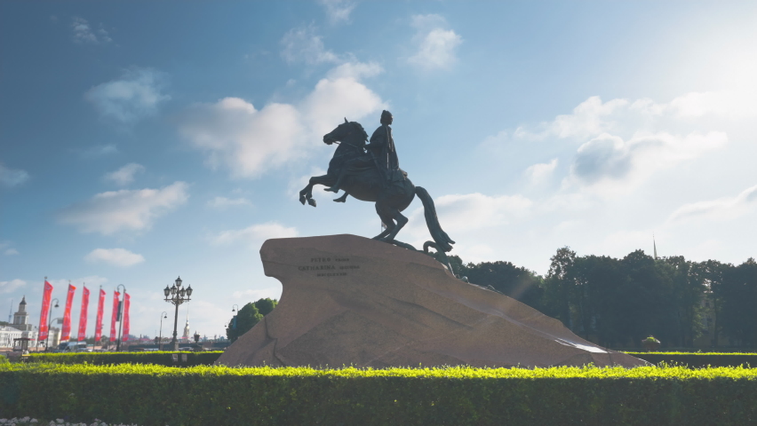 Monument of the 18th century, emperor Peter the great, bronze Horseman, Saint Petersburg, Russia Royalty-Free Stock Footage #1092600659